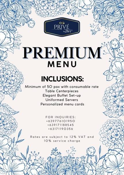 Premium Menu — Privè by Illo's catering menu page