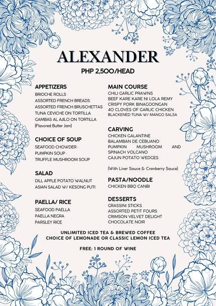 Alexander — Privè by Illo's catering menu page